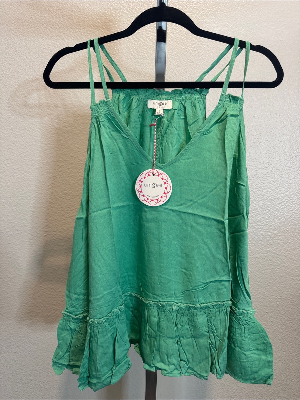 Umgee Green Spaghetti Strap Ruffle Hem Camisole